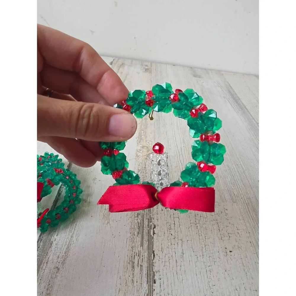 Vintage beaded with candle ornament green red Xmas tree